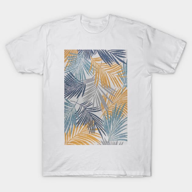 tropical leaves - yellow, blue, green and gray T-Shirt by ghjura